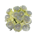 12 White Long Stem Roses with Silver Glitter Bouquet