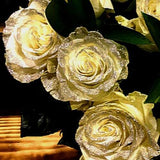 White Roses with Silver Glitter - Bulk