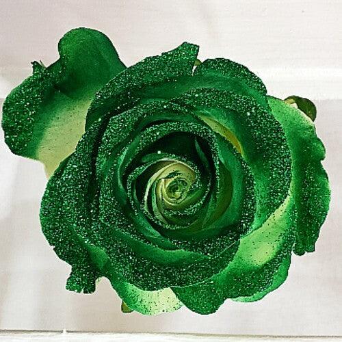 White Roses with Dark Green Glitter - 12 Stem Rose Bouquets