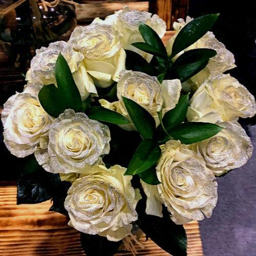 White Rose Bouquet with Gold Glitter 6-Stem